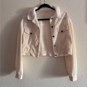 Women's Cream Jacket with Faux Fur Collar